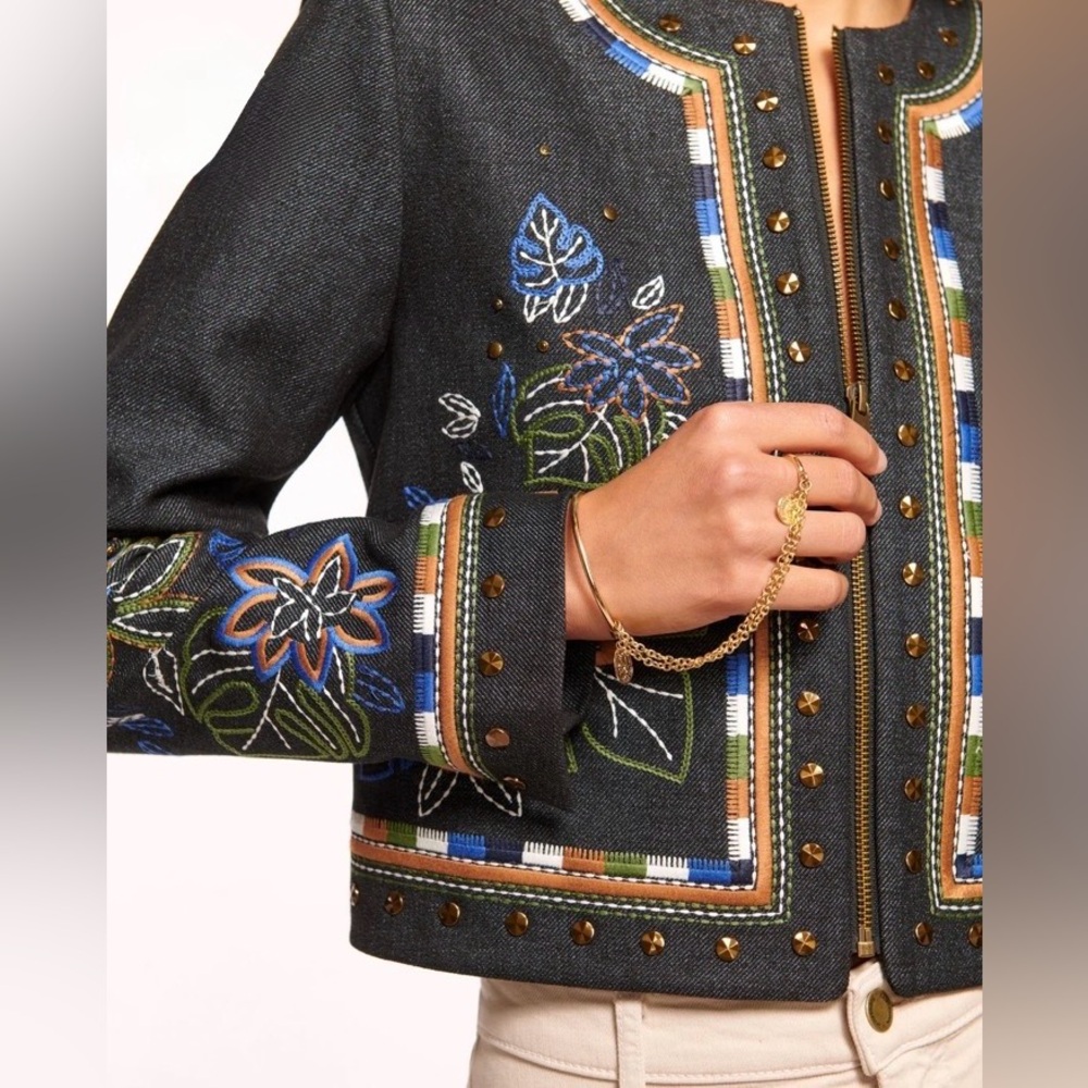 Ramy Brook Black Embroidered Jean Jacket size S
